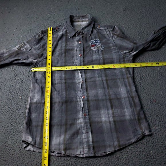 Guess Jeans Pearl Snap Shirt Mens M Medium Long Sleeve Gray Button Cotton USA - Picture 6 of 8